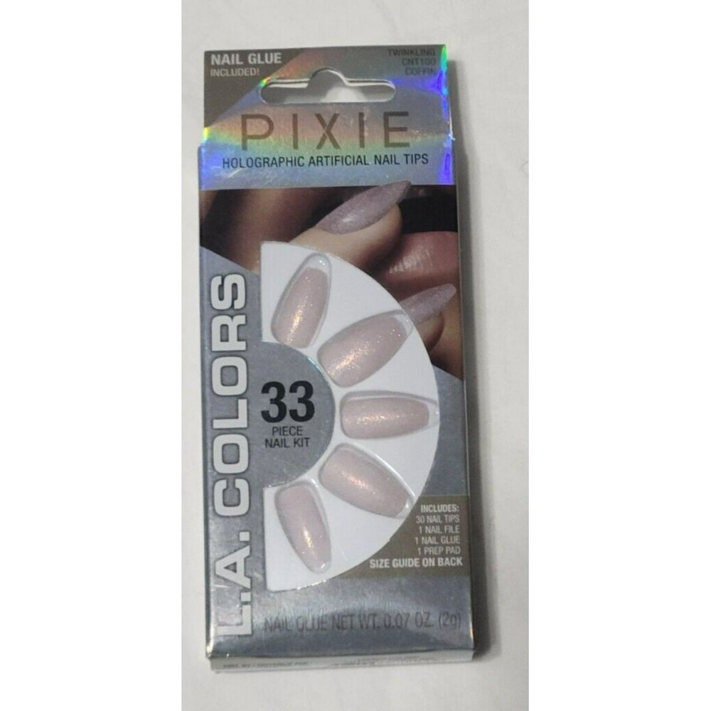 LA Colors Pixie Holographic 33 Piece Nail Tip Kit Twinkling CNT100 Coffin